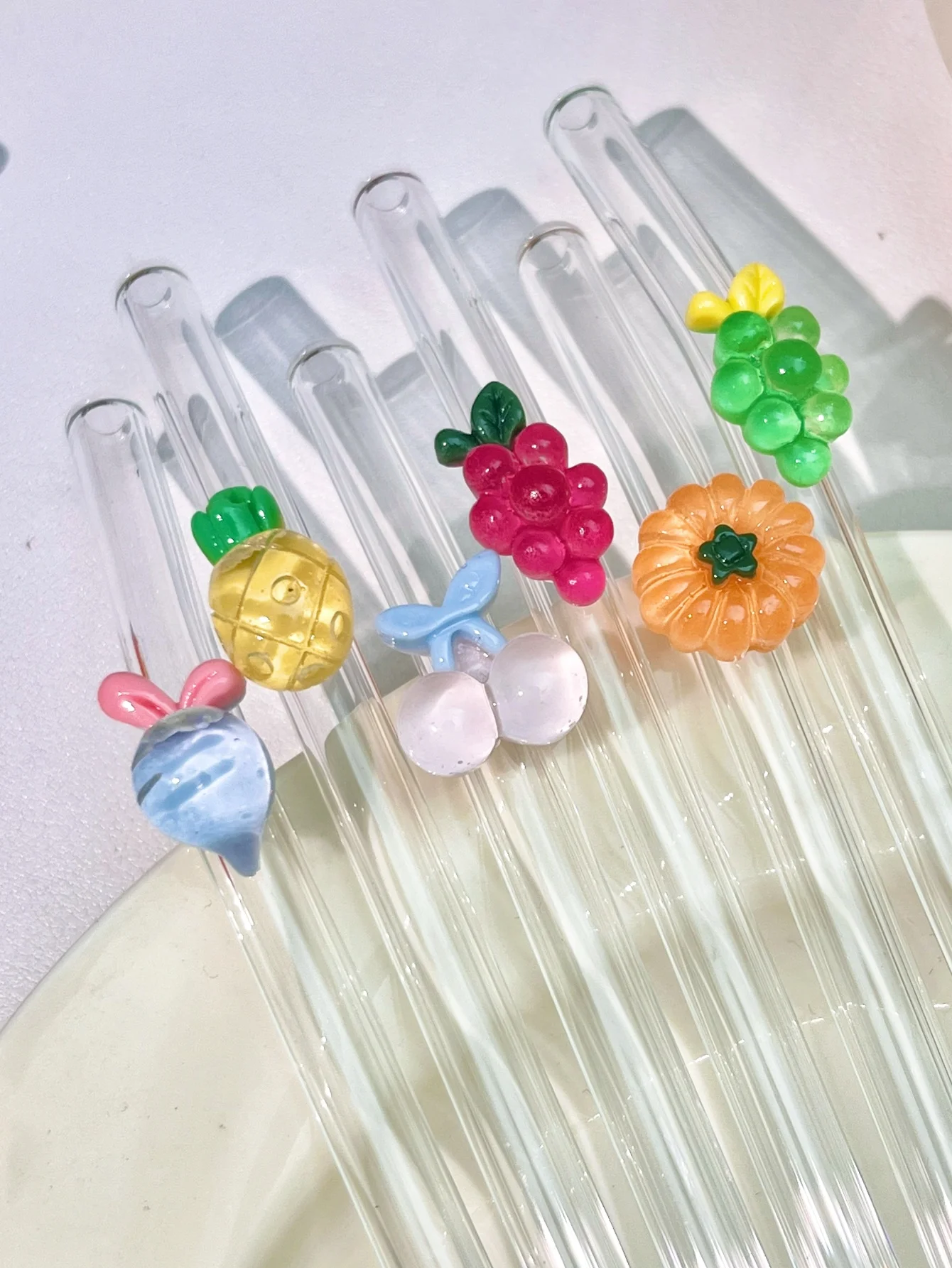 1/2/7PCS Summer Party Essential Reusable Frosted Fruit Straw，Add Visual Coolness & Fun to Cocktails, Boba & Poolside Gatherings.
