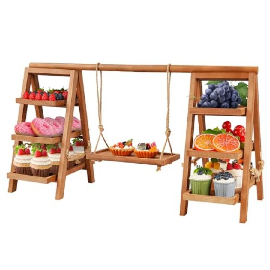 

Деревянная 3-ярусная подставка для кексов, подставка для демонстрации десертов с сервировочным подносом и складной подставкой для подачи.