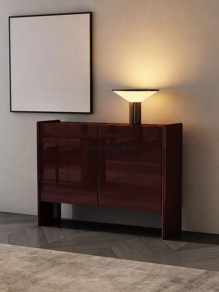 

01Italian minimalist solid wood shoe cabinet light luxury high-end porch cabinet modern simple wall storage