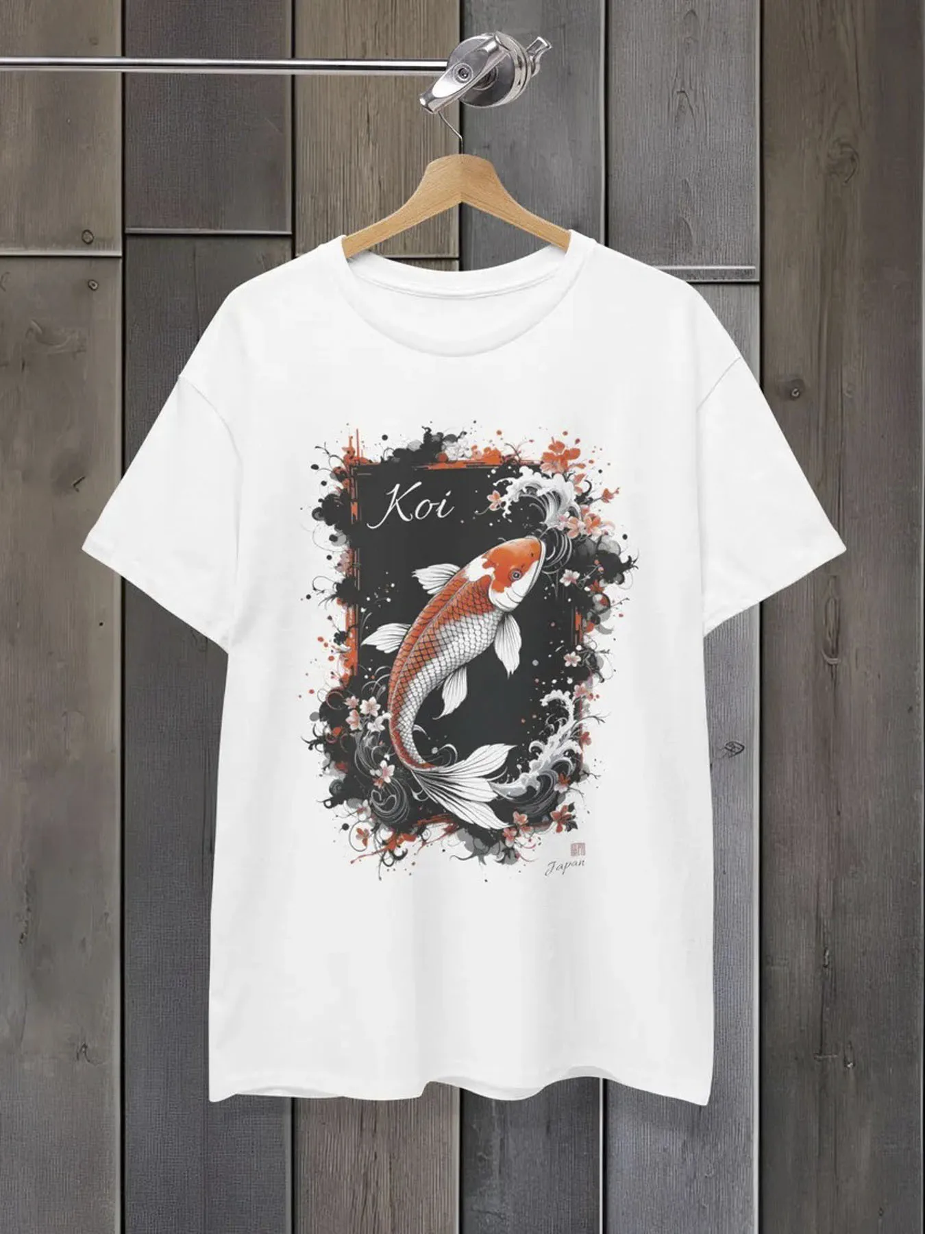 

Japanese Koi Pattern Printed T-Shirt 100% Cotton O-Neck Short Sleeve Summer Casual Mens T-shirt Streetwear