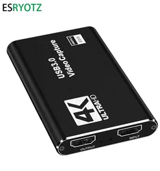 Tarjeta de captura de vídeo 4K USB 3,0, compatible con HDMI, grabadora de vídeo HD 1080P 60fps para OBS, captura de tarjeta de juego en vivo