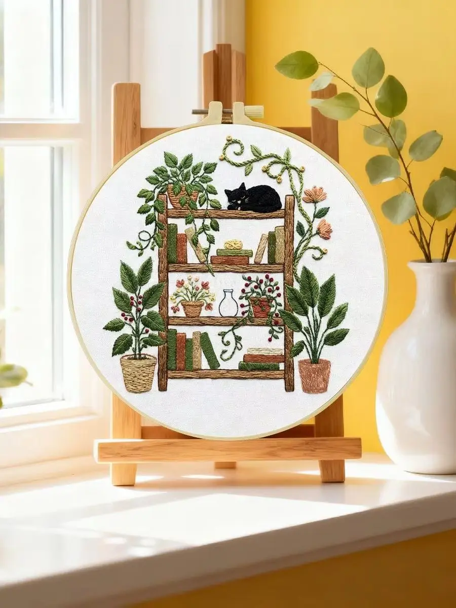 1 Stück 20X20CM/15X15CM 7,87/6,3 Zoll Fresh Bookshelf Stickerei Starter-Kit DIY-Kit DIY-Stickerei-Set für Anfänger – Detail 6