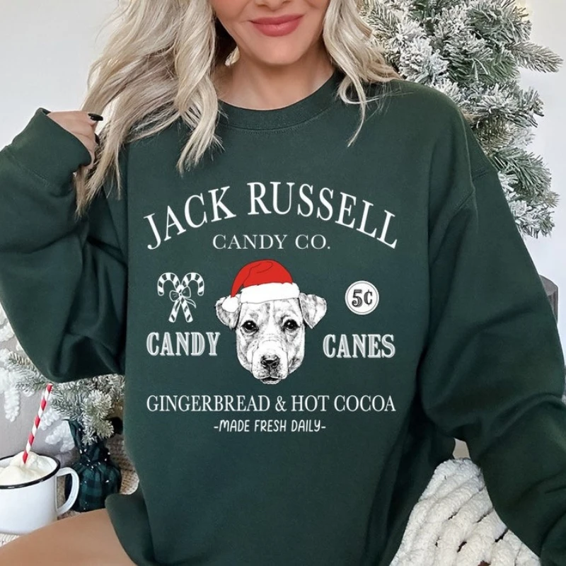 Otoño e Invierno Terrier sudadera Santa perro Retro Navidad Co bastón de caramelo Año nuevo Navidad North Pole Jack Russell regalo Sudadera con capucha