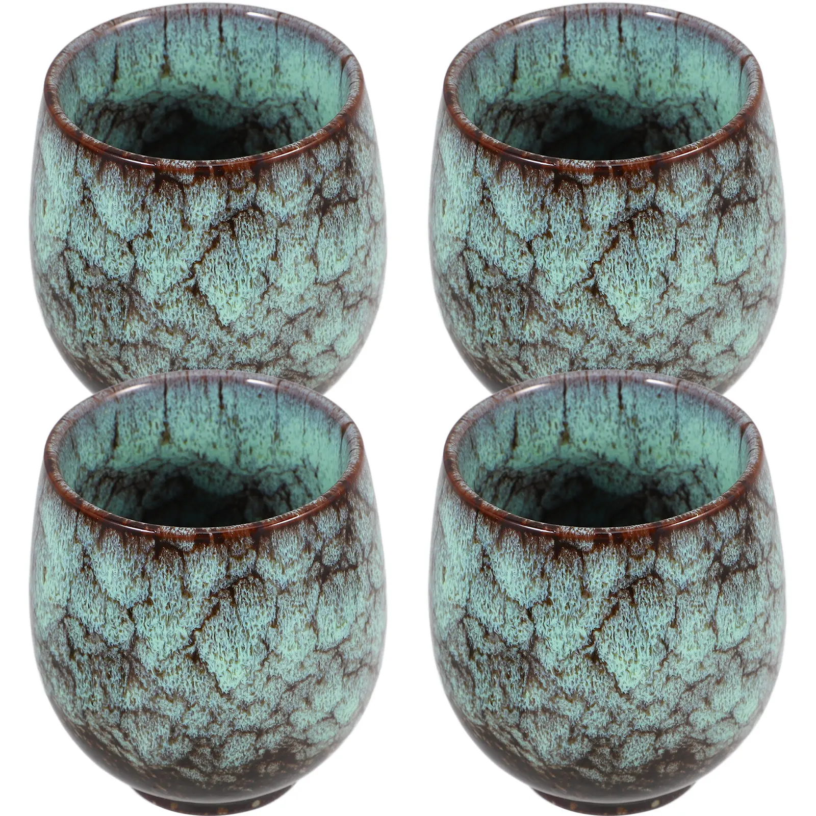 

4pcs Ceramic Mate Tea Cup Set Coffee Mugs Drinking Cups Teaware Retro Style Lightweight Household Office Reusable