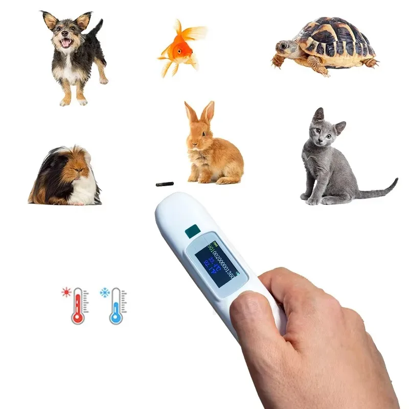 Pet Handheld RFID Reader FDX-B EM4305 Animal Temperature/Thermo Mini Tag Microchip Cat Dog Horse Livestock Health