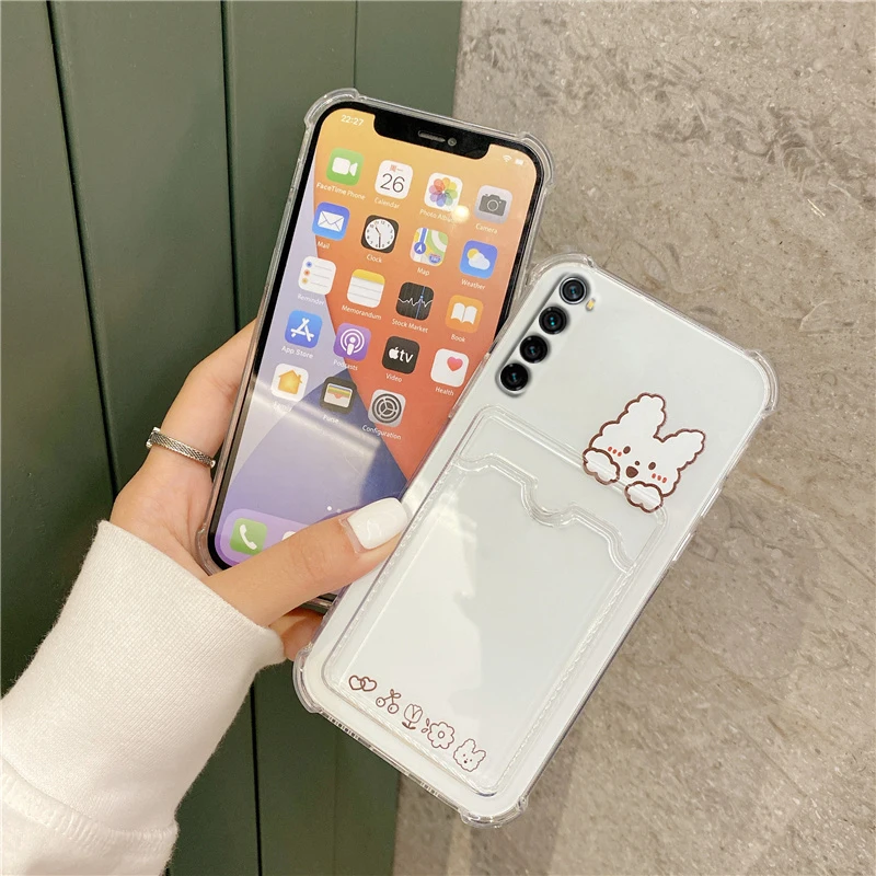 Transparent Card Slot Holder Phone Case for Xiaomi Redmi Note 10 Pro Max Note10 Redmi 10 10s Korea Bear Pocket Bag Cover