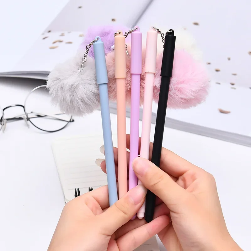48PCS Office Stationery Creative Hair Ball Gel Custom Student Wholesale Kawaii School SuppliesGel Pens