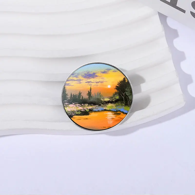 New Sunset Glow Landscape Metal Badge Fun Oil Painting Scenic Brooch Accessories Clothing Backpack Decorations