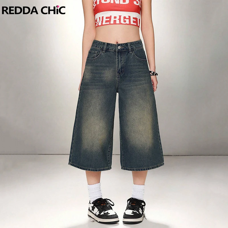

REDDACHiC унисекс широкие джинсовые шорты для женщин летние винтажные потертые свободные повседневные мешковатые джинсовые брюки-бермуды уличная одежда в стиле Харадзюку