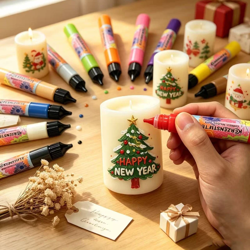12 Colors 30ml Candle Paint Pen Set Eco‑Friendly Odor‑Free DIY Painting Pigment for Christmas Festival Candle DecorationSupplies