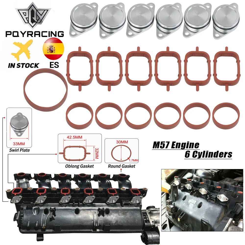 Juego de 6x33mm diseño OEM de aluminio para BMW Swirl Flap Placas ciegas sello con junta de colector de admisión 6 cilindros PQY-IMK02