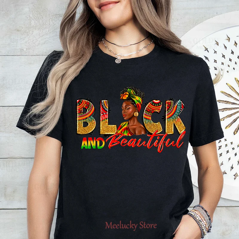 

Black and beautiful letter printed noble women's round neck loose short sleeved clothing collection