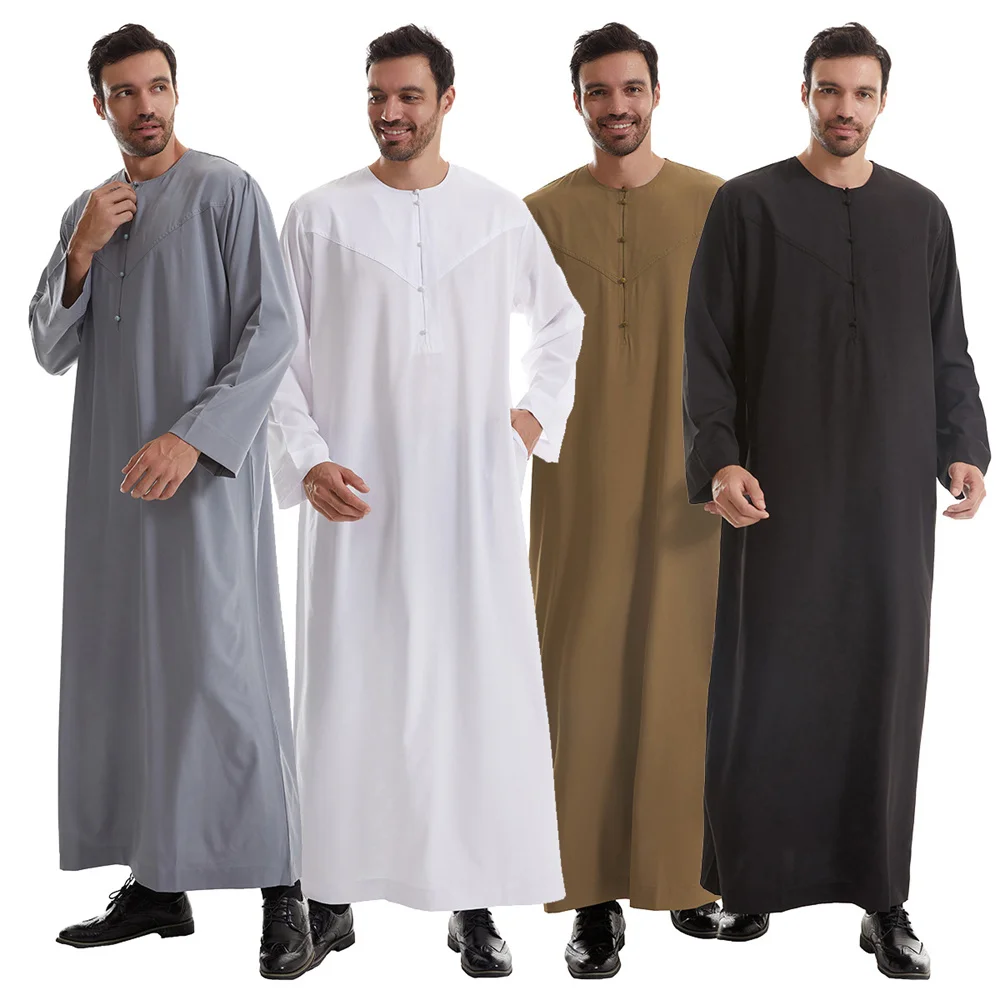 New Islamic Muslim Men Clothing Loose Jubba Thobe Abaya Front Zipper Musulmane Homme Caftan Maxi Robes Pakistan Arabia Dress