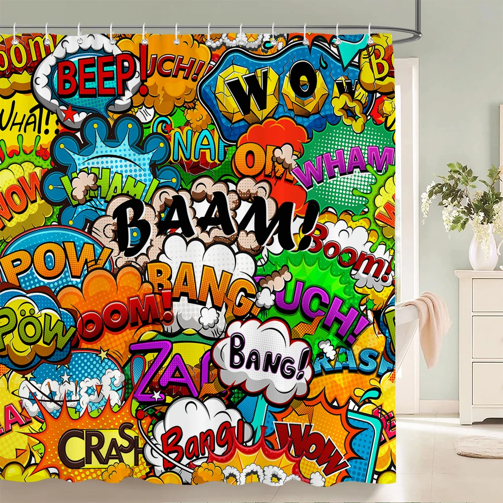 

1 pack of Boy cartoon pattern shower curtain waterproof cloth Baby bathroom curtain bathroom water-blocking partition curtain