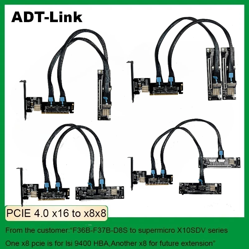 

Видеокарта PCIe 4.0 x16 MCIO Разделенный удлинительный кабель Поддержка одной-два x8 GEN4 Dual (сплит на x8x8) Карта адаптера для раздвоенной обработки