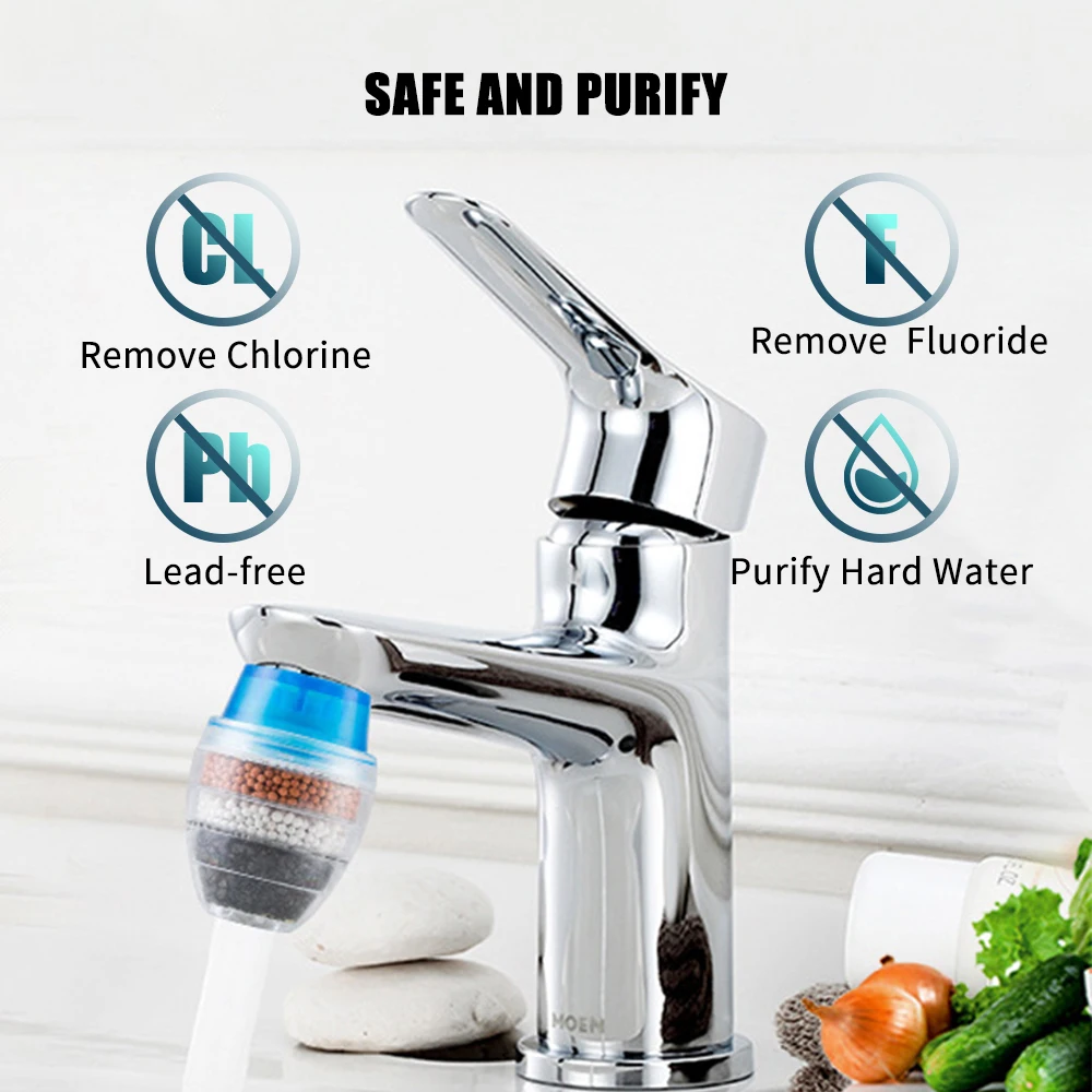 Faucet Water Filter Purifier Kitchen Tap Filtration Activated Carbon Removes Chlorine Fluoride Heavy Metals Hard Water Softener