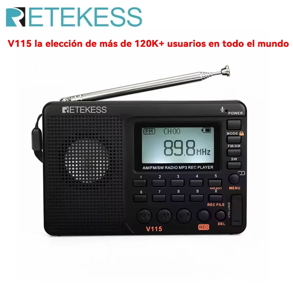 RETEKESS V115 Radio portátil recargable, radio AM/FM/SW multifuncional con receptor de largo alcance y sonido nítido ideal para acampar