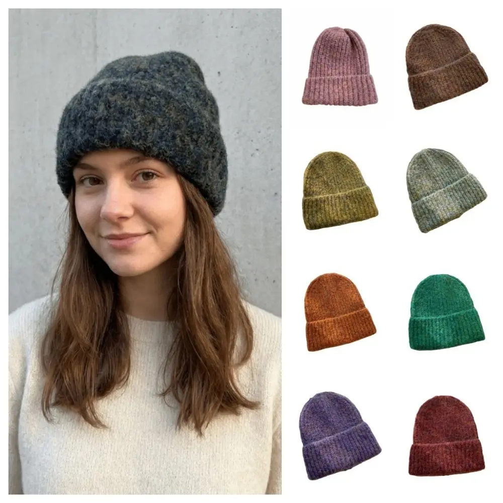Simple Mixed Color Striped Beanie Hat Thickeneded Keep Warm Knitted Cap Thermal Soft Warm Hat Autumn Winter