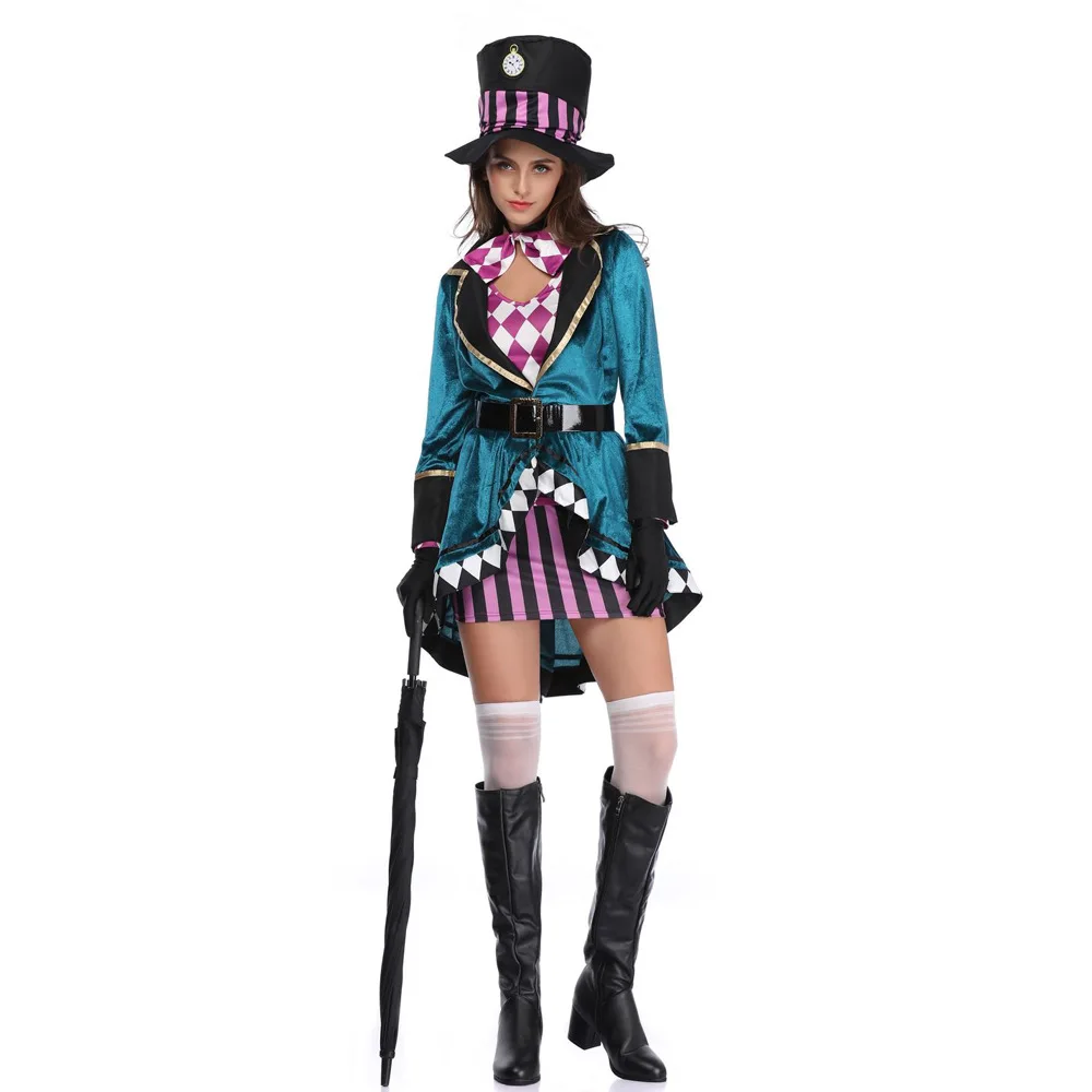 

Adult Magician Performance Costume For Halloween Alice In Wonderland Mad Hatter Nightclub Animal Trainer Stage