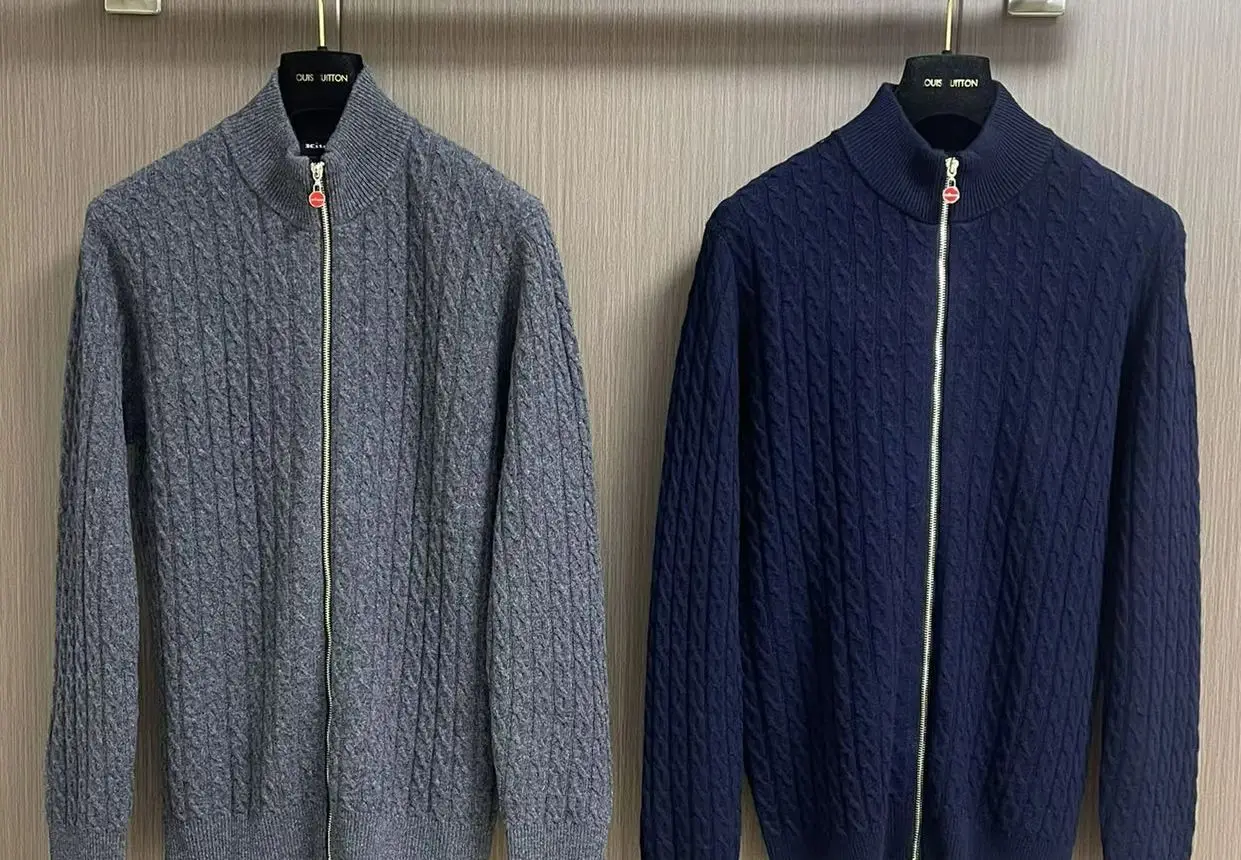 

Kiton autumn and winter explosion solid color twist texture business casual stand-up collar men's knitted sweater jacket