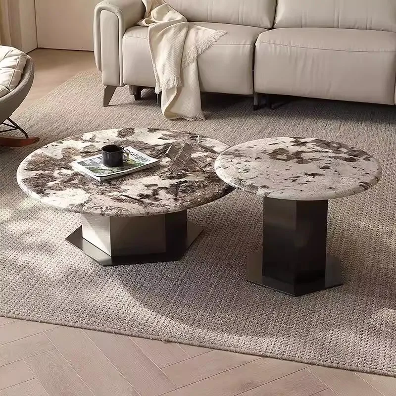 

Round table combination minimalist modern pure natural marble coffee table