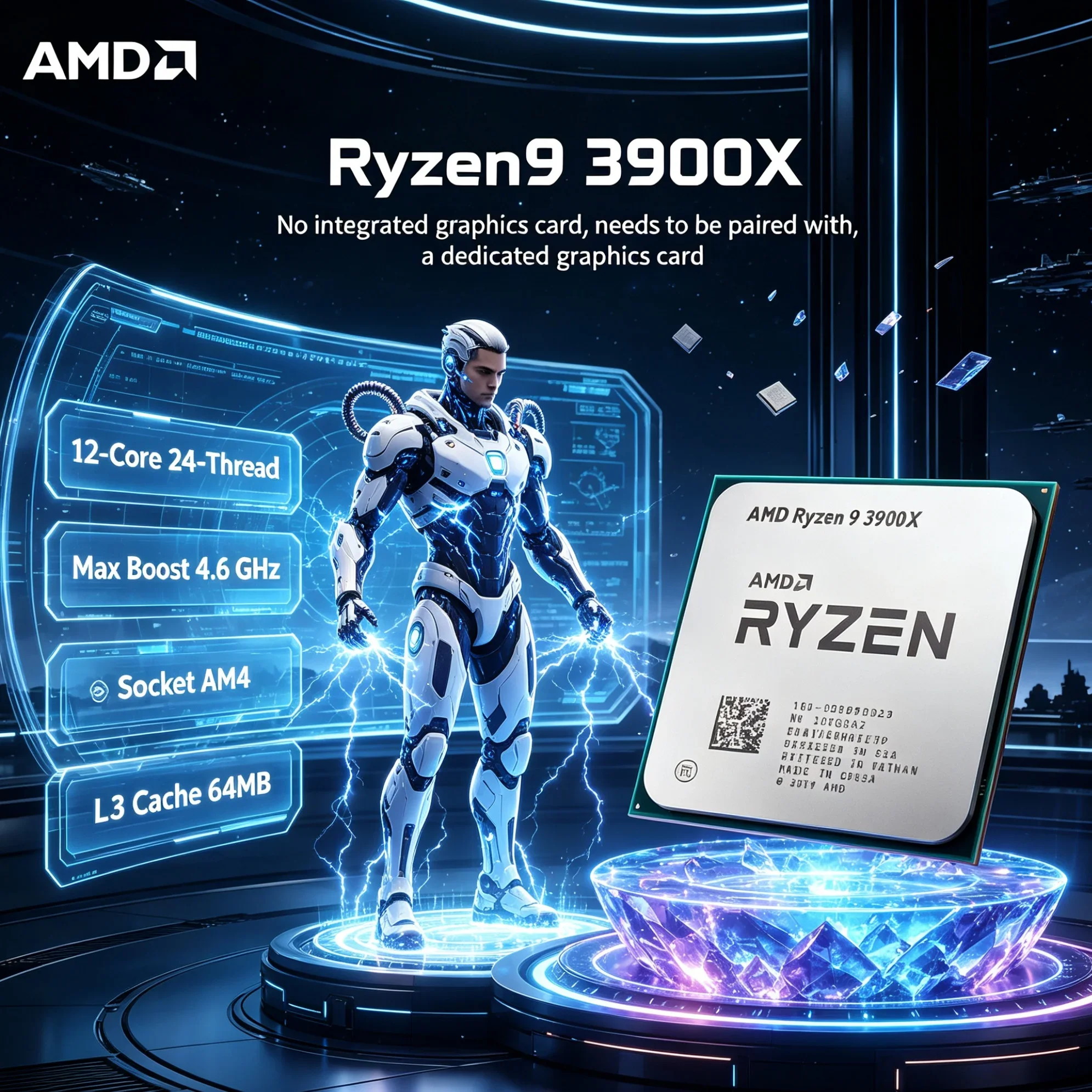 AMD CPU Ryzen 9 3900X for Budget Workstation 12-Core 24-Thread 3.8GHz 64MB Cache AM4 DDR4 Desktop CPU Rendering and Streaming