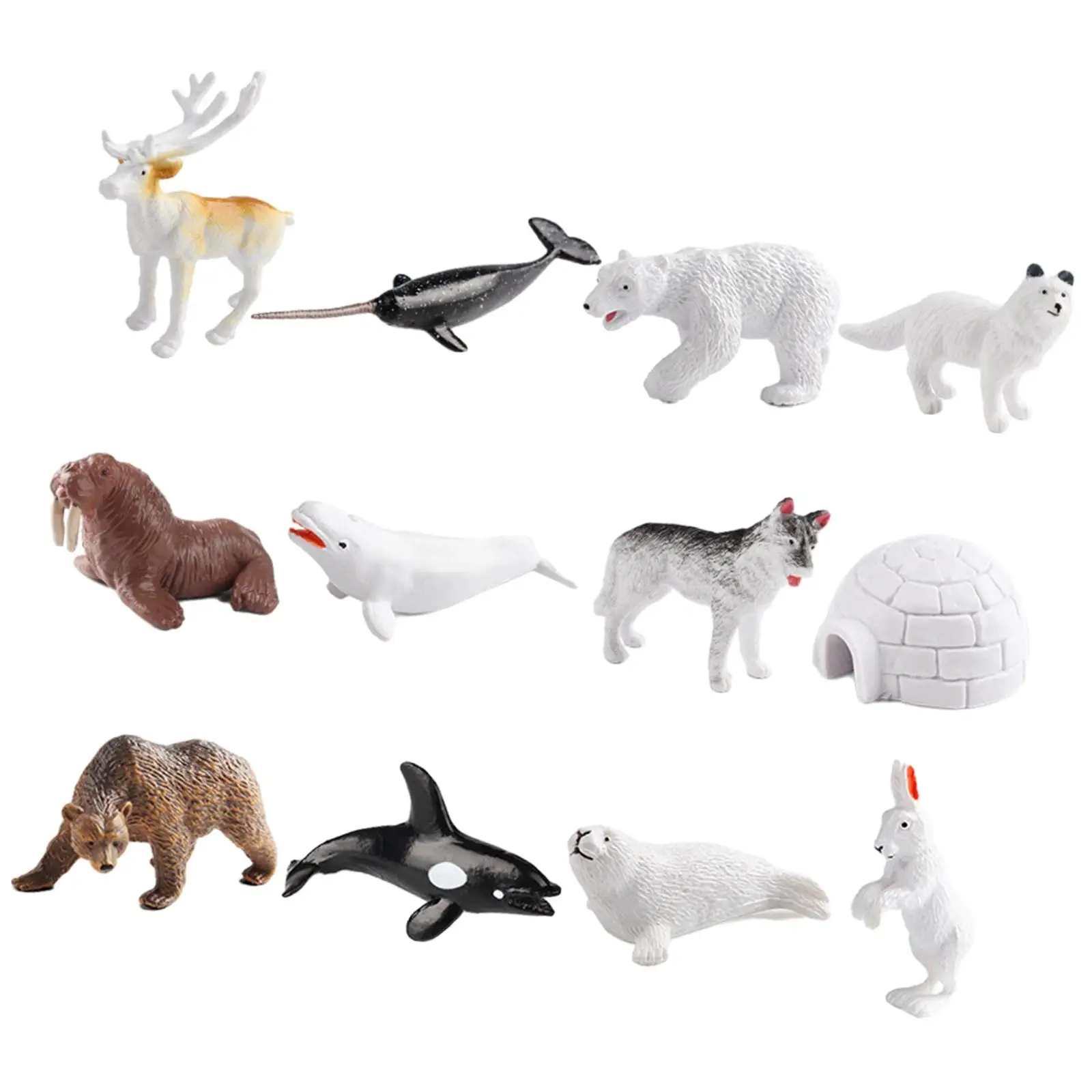 Figurines Arctic Animal, jouet quelque part, figurine d'animaux pour les festivals et les vacances, 12 pièces