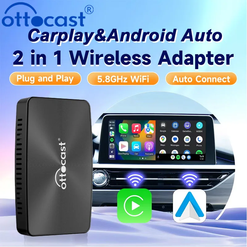 OTTOCAST U2X PRO Wired to Wireless Android Auto CarPlay 2 in 1 Adapter USB Bluetooth WiFi Car Accessories Car Gadget Smart Box