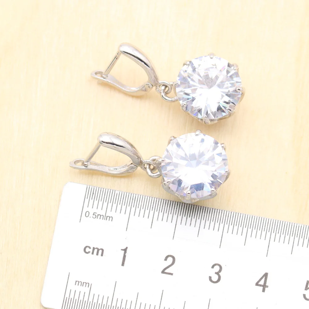Classic Round White Zirconia  925 Silver Jewelry Sets For Women Necklace Pendant Earrings Rings USA Size Free Gift Box image 5