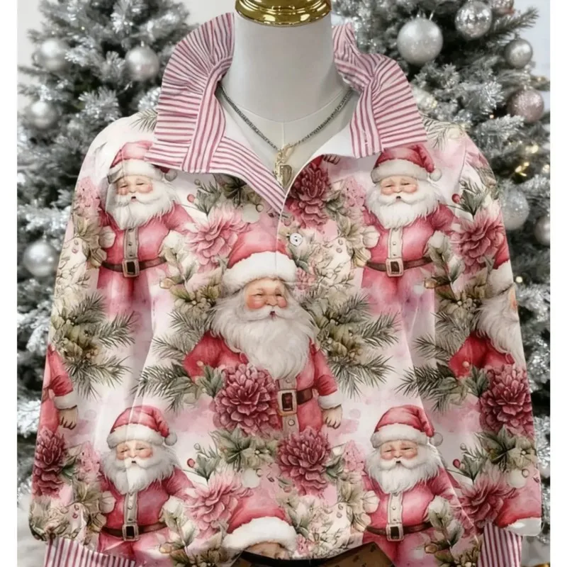 Women's striped fashionable shirt with multi-color striped collar and half button shirt pattern, Letter printed top