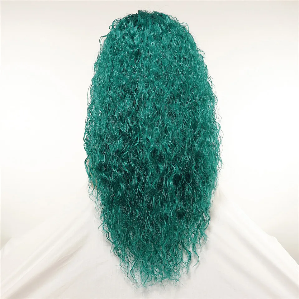 Pelucas rizadas sueltas largas verdes para mujeres negras, cabello sintético, encaje frontal prearrancado, Cosplay, fibra de calor de alta temperatura, uso diario