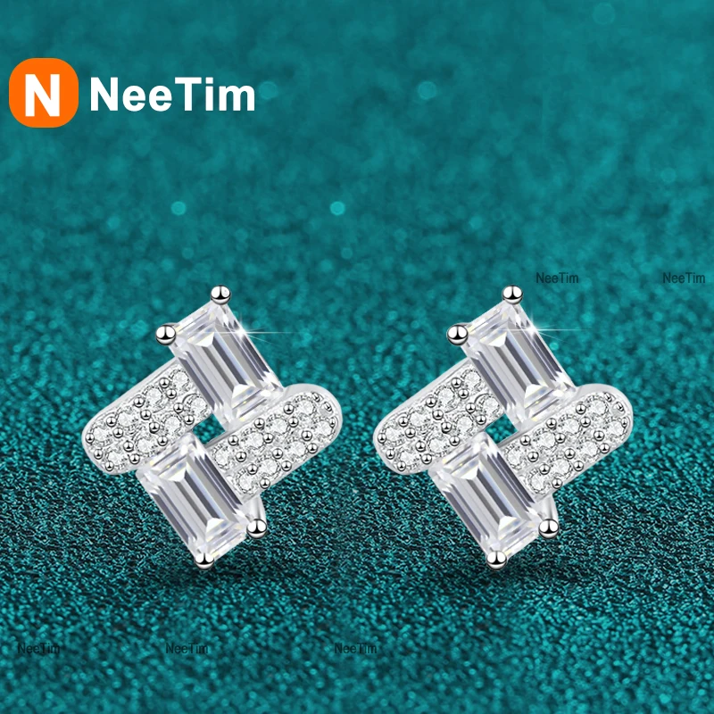 

NeeTim All Moissanite Stud Earrings for Women Sparkling Classic Wedding Lab Diamond Bride Wedding Earring 925 Silver Studs GRA