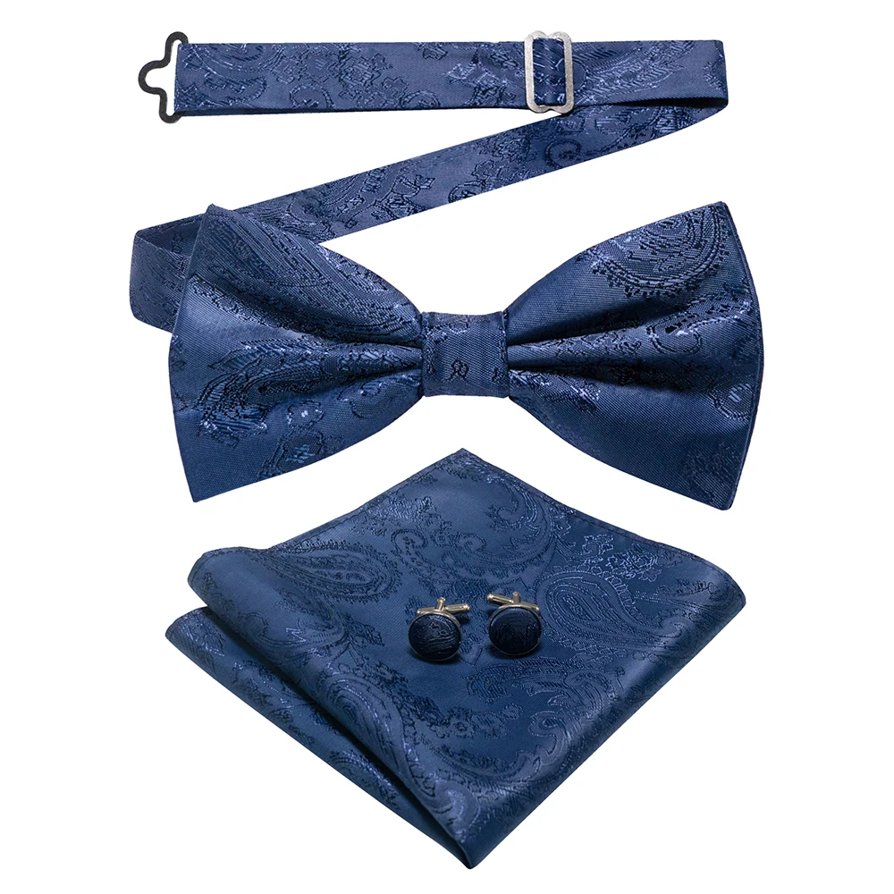 East epische neue Mode blau grün Paisley Fliege Set für Männer weiche Taschentuch Qualität Manschetten knopf Herren Accessoire Hochzeits geschenk – Detail 3