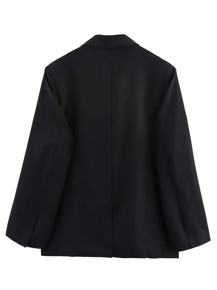 ZMEENNA 여성용 클래식 블랙 더블 브레스트 블레이저 자켓 캐주얼 루즈 피트 긴 소매 정장 포켓 겉옷 ZM3306