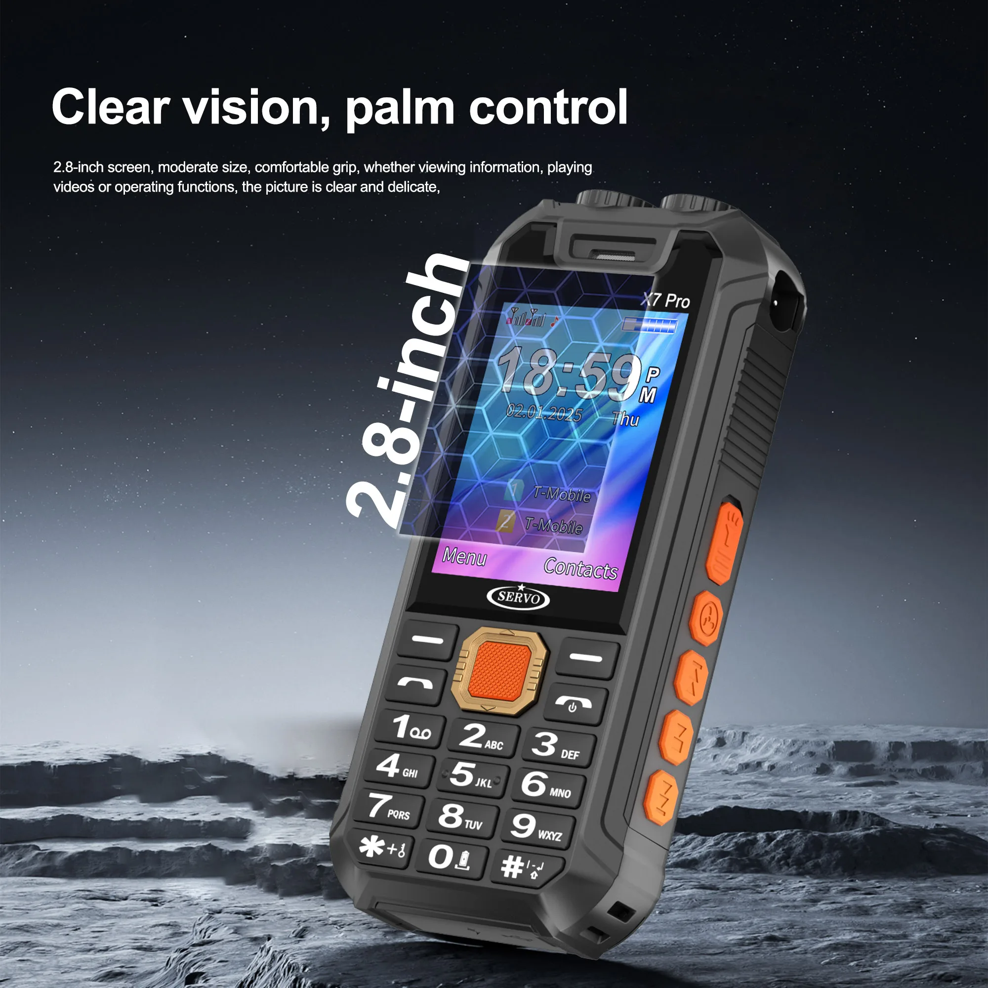 SERVO X7 PRO Kipas Mini Ponsel Senter Ganda Perekaman Panggilan Suara Ajaib Bank Daya SOS Radio FM Layar 2.8 "Ponsel 2SIM