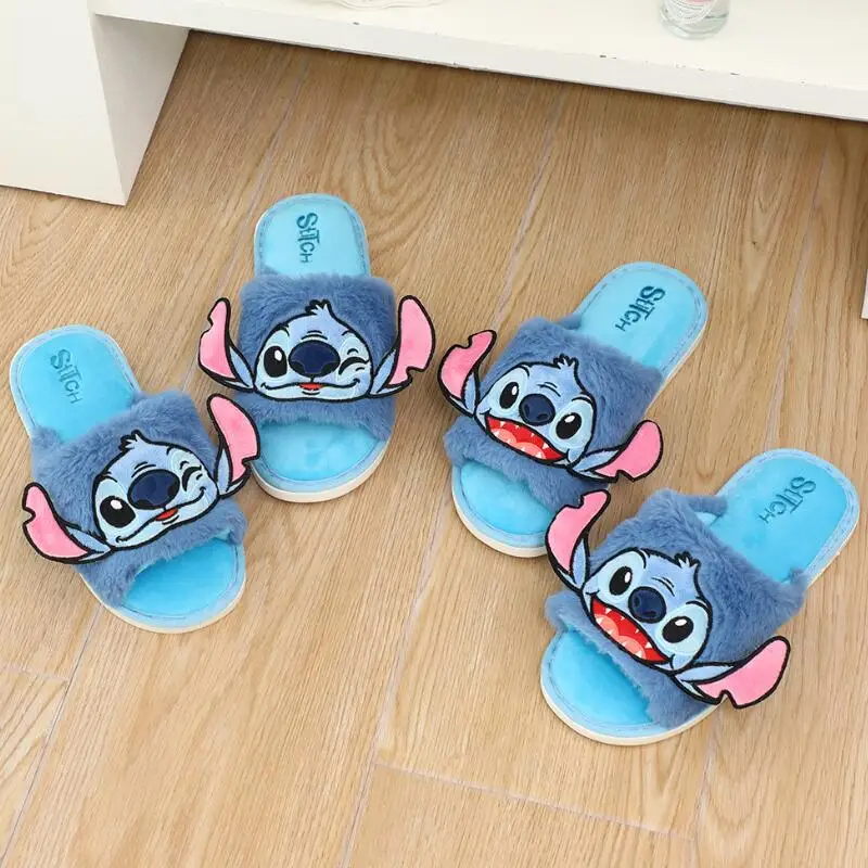 

Anime Stitch Women Fluffy Cartoon House Slippers for Women Kawaii Winter Slippers Plush Fashion Indoor Home Warm Cozy Slippers