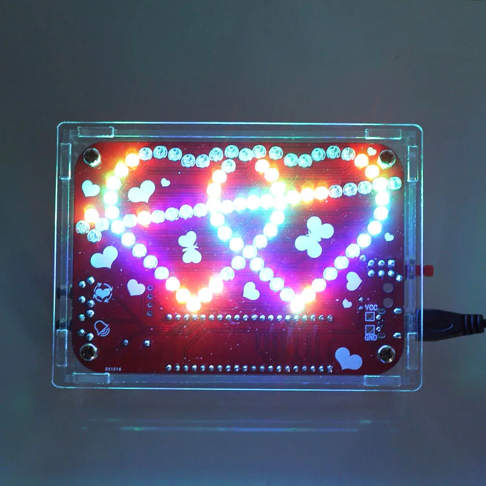 DIY Kit LED Double Heart-shaped Musical Flashing Marquee Light Electronics Projects Soldering Practice Heart Love