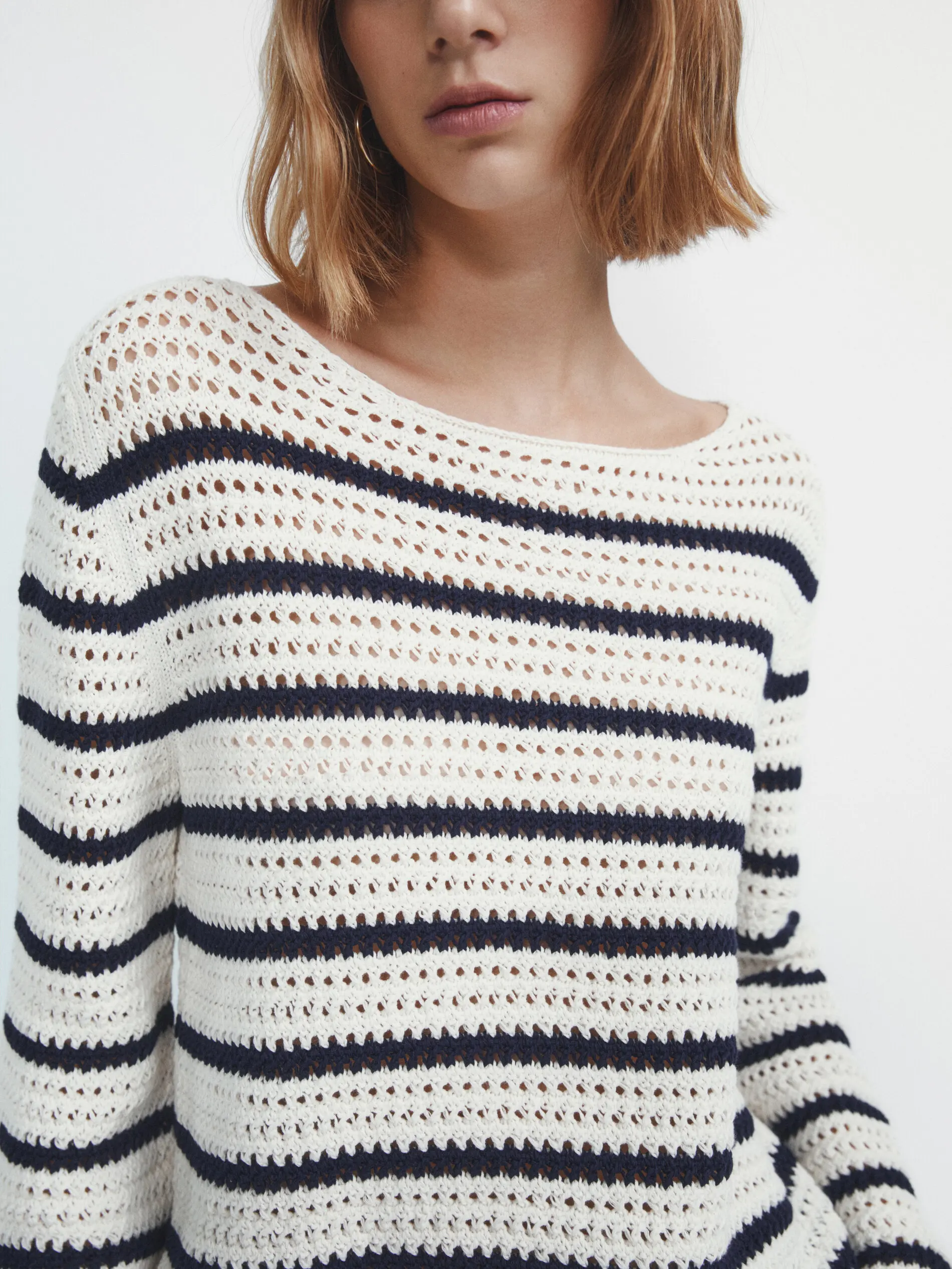 Ethereal MD 2023  autumn new style of Casual slouchy striped crocheted long-sleeved knitwear