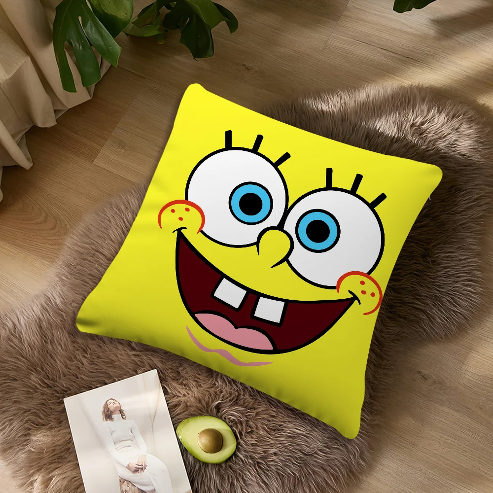 Cartoon S-SpongeBobs Funny S-SquarePants Pillow Case Sofa Living Room Bedroom Headboard Backrest Cushion Square Cushion Nap Time