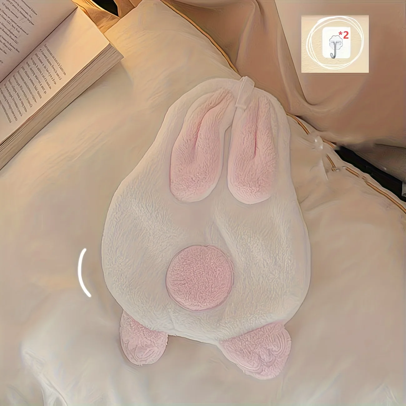 1PCS Cute Rabbit Thickened Coral Fleece Towel Coral Fleece 3D Ear Cute Rabbit Thickened Coral Fleece Towel Hanging‑type