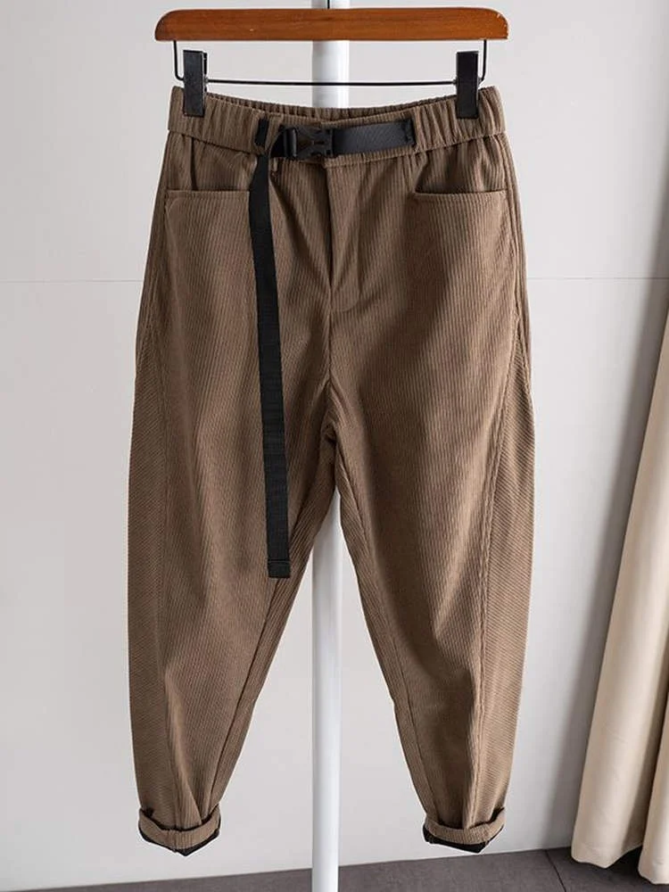 American Casual Men's Pants Pure Color Loose Fit Slim Harlan Velvet Long Trousers Youth Faion Cotton Blend Harlan Trousers
