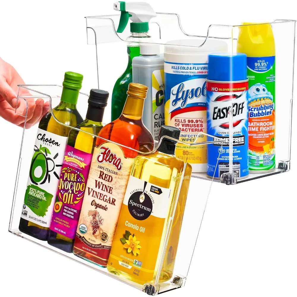 Roll Out Clear Plastic Storage Bins with Wheels and Handles for Pantry Under Sink Laundry Room Organization