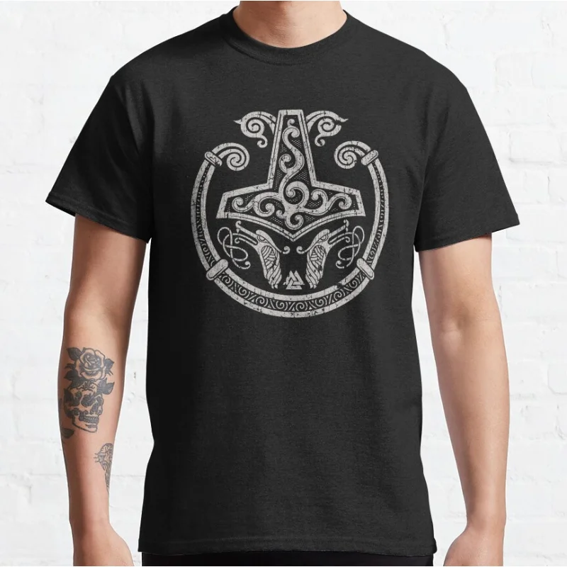 

Thors Hammer Mjolnir Norse Pagan Viking Torc Mythology Nordic Runes Gift T-Shirt Son Of Odin print Tee Walhalla Graphic clothes