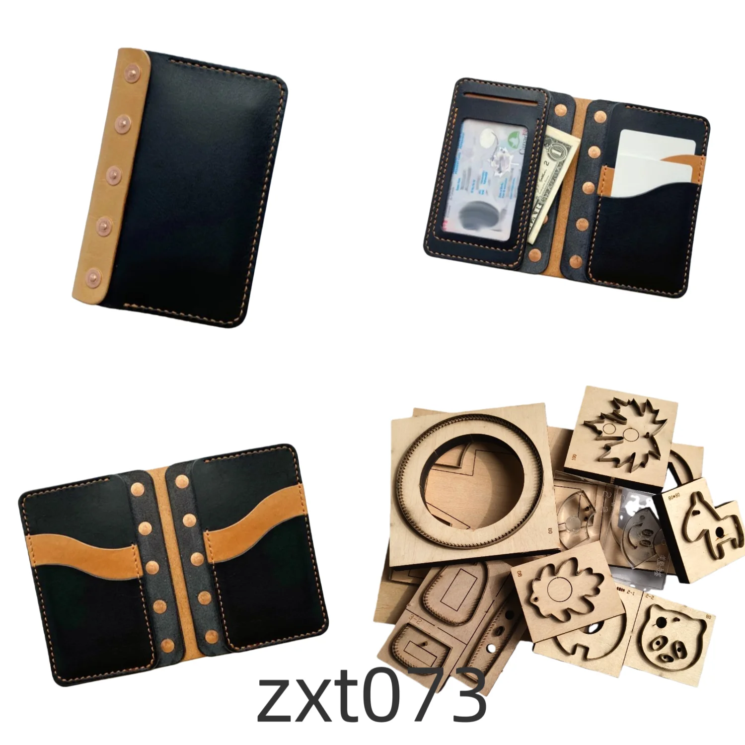 Die Cut Wooden Mold ZXT073, Hand Template for Patch Wrapped Folded Leather Wallet Craft Processing