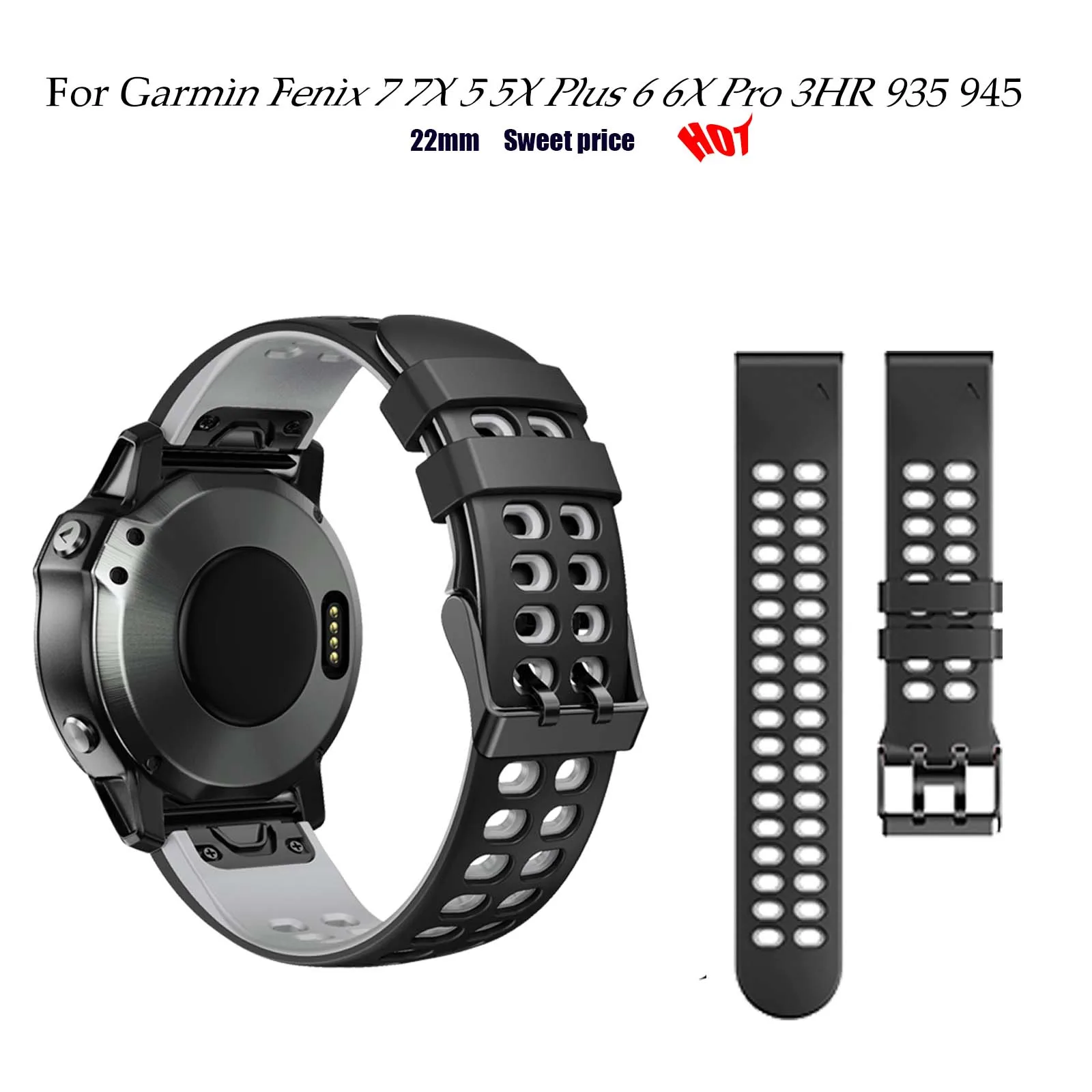 Силиконовый ремешок с отверстием для Garmin fenix5/5 PLUS/6/6 pro спортивный ремешок для Forerunner 945/Instinct Esports/MARQ Golfer 22 мм