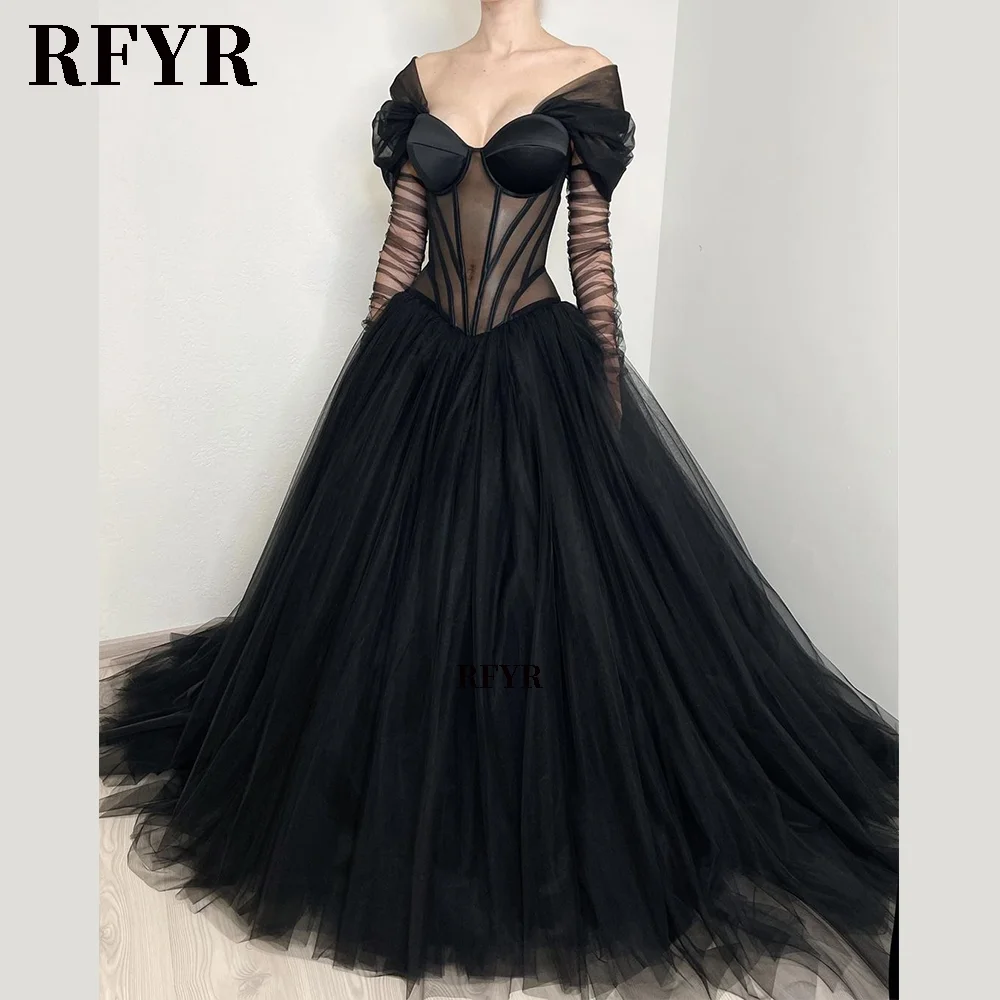 

RFYR Long Sleeve Prom Dresses Fish Bones Party Dress for Women Puffy Prom Gowns Formal Special Occasion Dress Customized