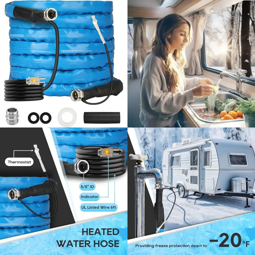

Heated RV Water Hose 25 Feet with Freeze Protection to -20°F, Energy-Saving Thermostat, Lead-Free and BPA-Free for RV Use