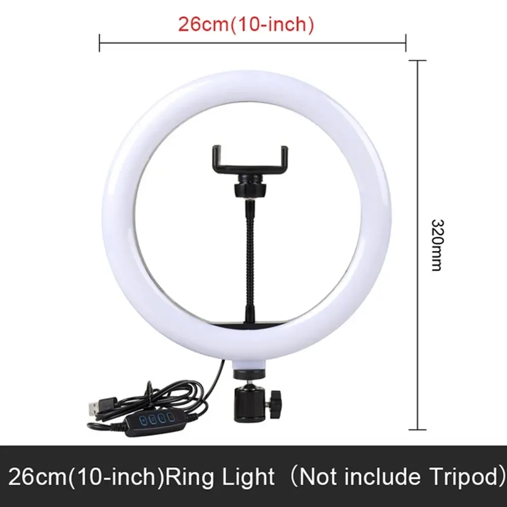 Anneau lumineux LED pour selfie 10 pouces, éclairage annulaire pour photographie, lampe annulaire pour vidéo statique, diffusion en direct