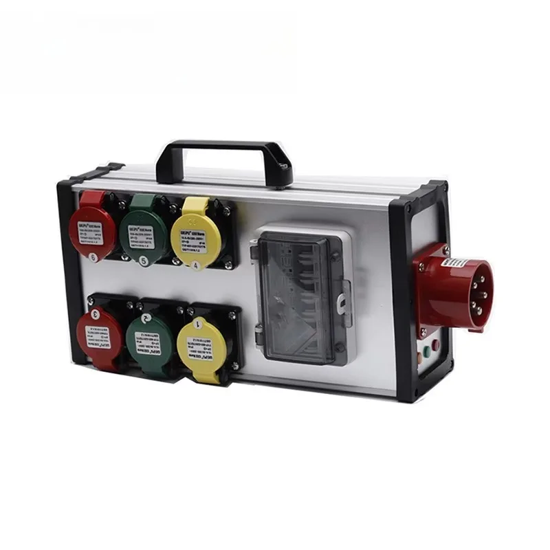 6-Channel portable power distribution box - aluminum alloy housing with 16A output socket and 32A 5-pin input port