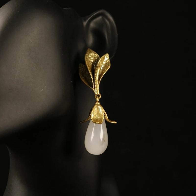 Green White Stone Vintage Earrings Stud Summer Accessories Pendientes For Female